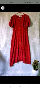 Korean Heart Print Red Fit N Flare Dress