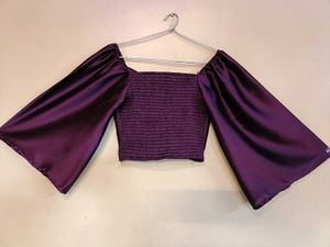 Purple Satin Ruched Crop Top