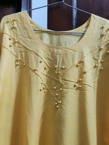 Yellow Straight Fit Long Cotton Kurti - Unused