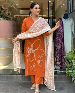 Orange Women Kurta Set