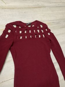 Burgundy Cutout Long Sleeve Dress