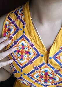 Yellow Embroidery Short Maxi Dress
