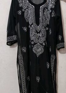 Black Lucknowi Kurta With Chikankari