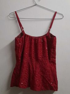 Red Sequin Peplum Top