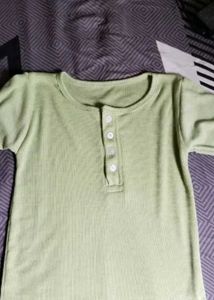 Green Ribbed Button Top