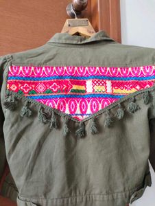 Boho Embroidered Olive Jacket