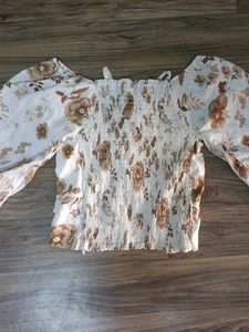 Floral Balloon Sleeve Tie Top