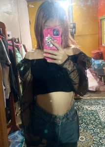 Black Shein Puff   Mesh Top