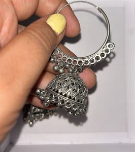 Silver Tone Jhumka Hoop Earrings