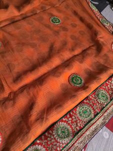 Orange Embellished Saree
