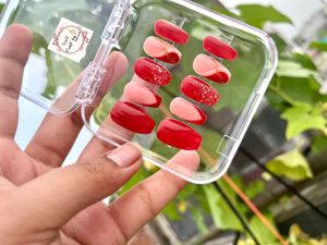Red & Pink Handmade Press-On Nails
