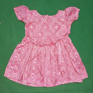 Handmade Baby Frock, Chest - 20 Inches, Waist - 20 Inches, Length 16.5 Inches, Light Colours (Green And Pinkish)