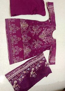 Purple Floral Print Salwar Kameez Set With Dupatta