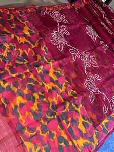 Rose Pink Printed Floral Saree