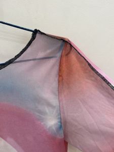 Colorful Patterned Long Sleeve sheer Top