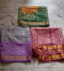 Brand New fastive bandhani cotton silk saree set