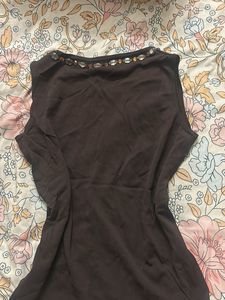 Brown Embellished Tank Top