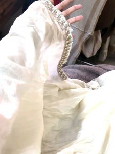 Off White Straight Kurta Set-Sequins And embroider