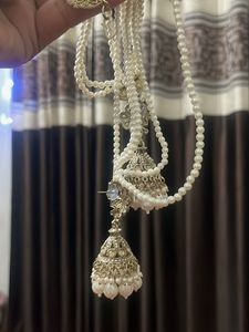Pearl Jhumka Earring &amp; Hair Chain Set