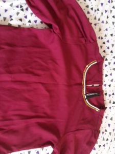 Burgundy Top with Embellished Neckline
