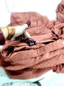 Brown Ruffles Stitched Saree🆕✨ Branded ⚡