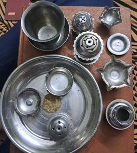 VINTAGE STEEL POOJA ITEMS COLLECTILES