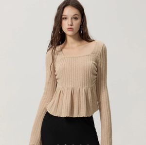 Ribbed Square Neck Ruffle Top
