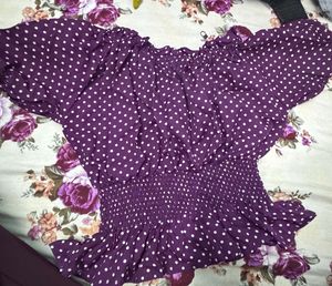 Purple Polka Dot Off-Shoulder Top