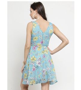 Sera Blue And Pink Floral Fit &amp; Flare Dress
