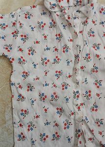 White Floral Cropped Shirt