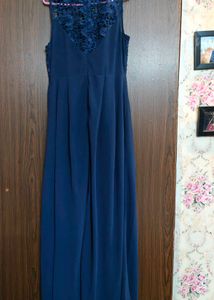 Navy Crochet Top Chiffon Long Maxi Dress