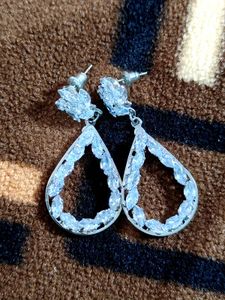 White Stone Drop Earrings