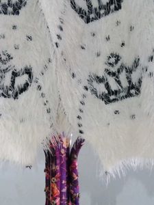 Crown Pattern Fuzzy Cardigan