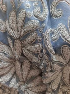 Grey Net Lahanga Blouse And Dupatta