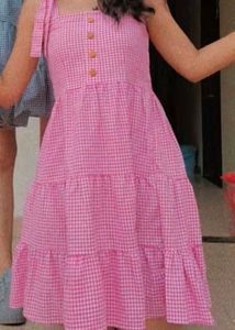 Pink Gingham Tiered Mini Dress