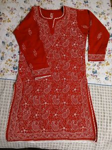 Chikankari Kurti Red