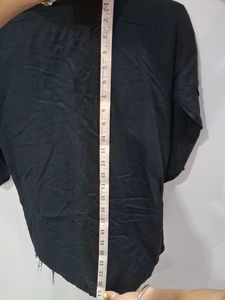 Black Cotton Shirt With Elbow Leghth Sleeves