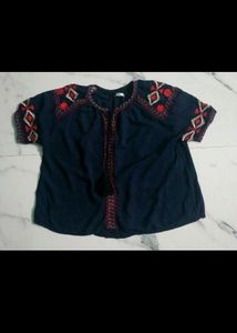 Navy Blue Top With Embroidery