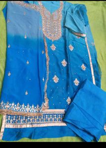 Blue Embroidered dress material