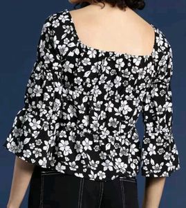 Cute Black Floral Top With Tie-up Knot