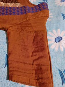 Mustard Brownish Kurti with Decorative Trim