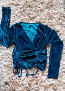 Teal Velvet Long Sleeve Top