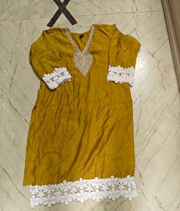 kurta and pant with lace wor