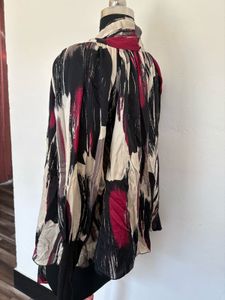 Abstract Print Tie-Neck Top