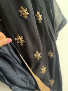 Elegant Black &amp; Gold Embroidered Sharara Suit