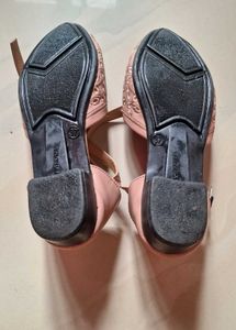 Pink Embroidered Ankle Strap Flats