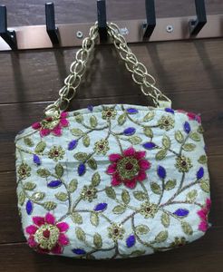 Embroidered Floral Clutch with Chain Strap