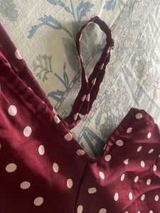 Maroon Polka Dot Cold Shoulder Top
