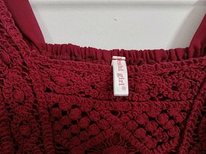 Elegant Red Crochet Puff Sleeve Top