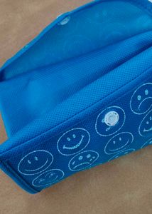 Blue Smiley Pouch To Spacious Carry Bag